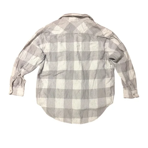Aerie Women's Oversized Gray White Plaid Flannel Shirt Button Down- Size XS - Picture 3 of 8